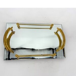 Hollywood Regency Beveled Vanity Mirror Gold Trim Accent Vintage Glam Decor Tray